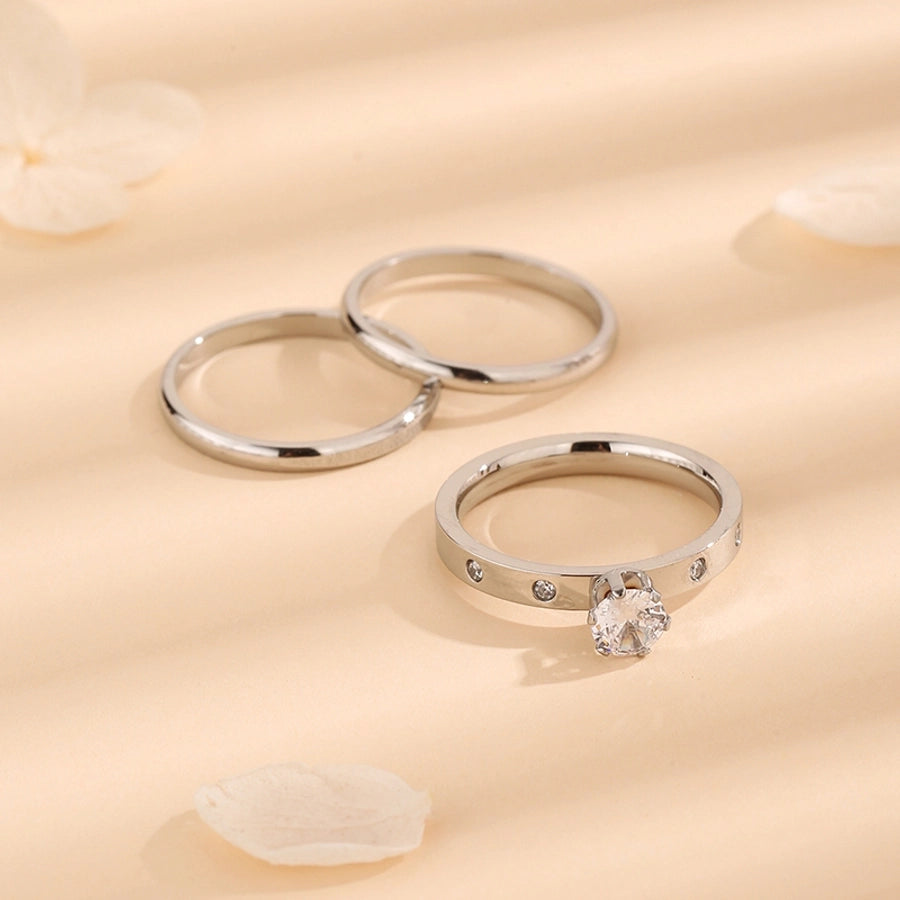 Three Silver Zircon Ring Set [Stainless Steel]