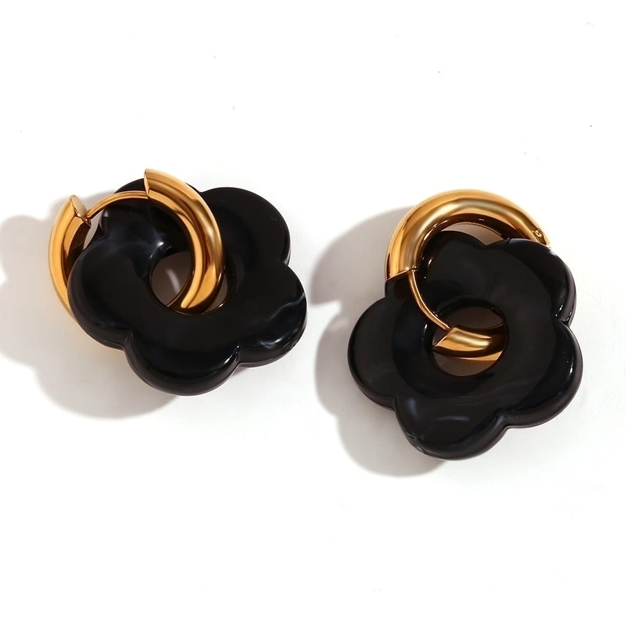 Acrylic Flower Hoop Drop Earrings [304 Stainless Steel,18K Gold Plated]