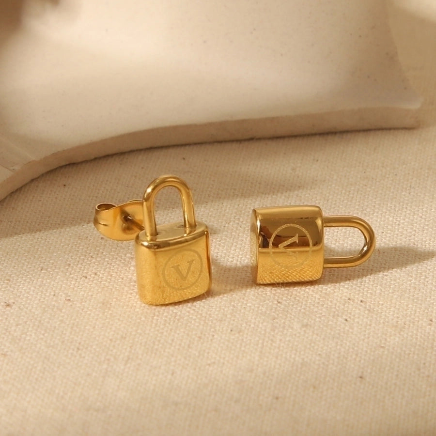 Lock Horseshoe Buckle Bracelet/Ear Studs/Necklace [304 Stainless Steel,18K Gold Plated]