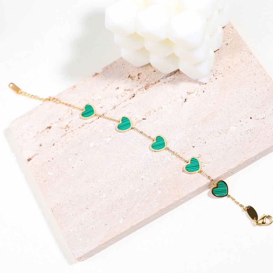 Green Heart Shape Acrylic Cable Chain Bracelet [304 Stainless Steel, 18K Gold Plated]