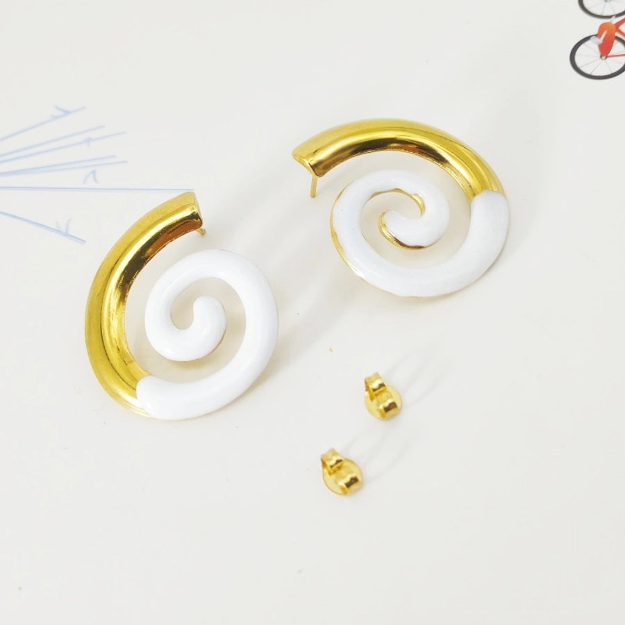 Spiral Stripe Thread Earrings [304 Stainless Steel,18K Gold Plated]