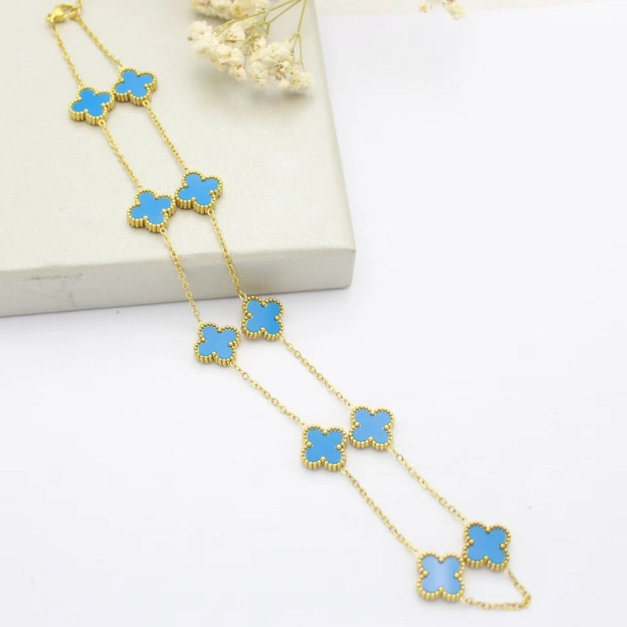 Long Four Leaf Clover Necklace [304 Stainless Steel,18K Gold Plated]