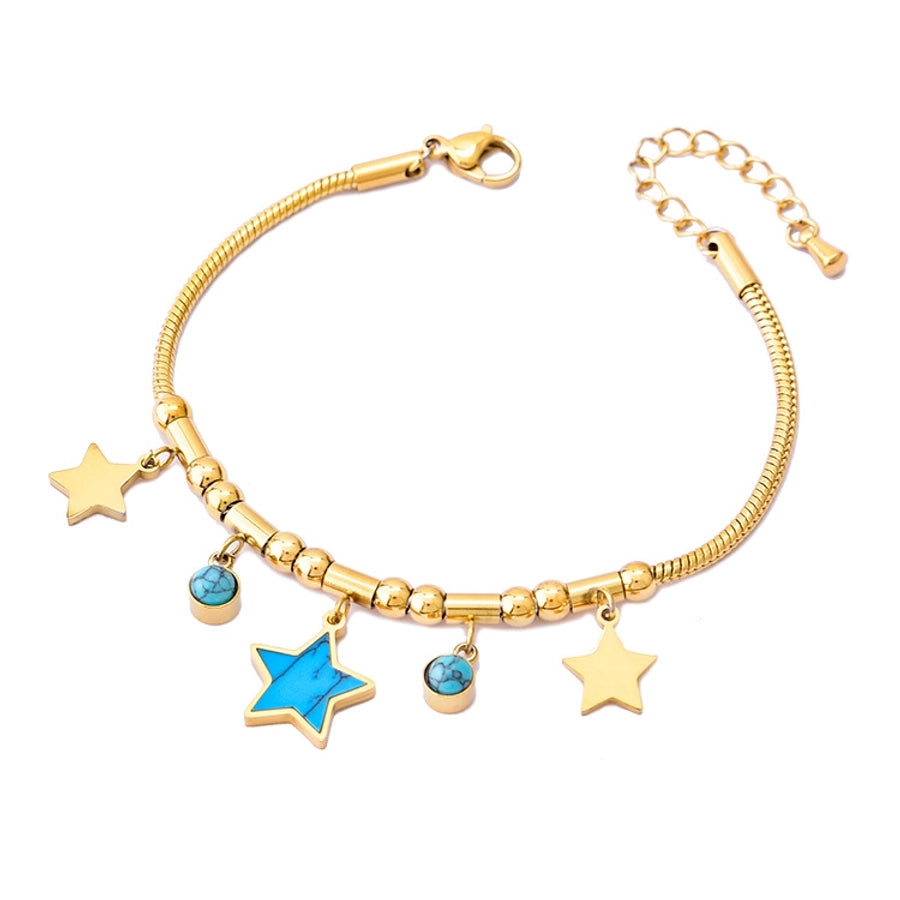 Artificial Rhinestones Turquoise Shell Bracelet [304 Stainless Steel, 18K Gold Plated]