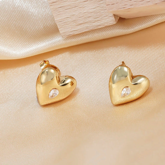 Pendientes de diamantes de imitación de la forma del corazón [304 acero inoxidable, 18k dorado chapado]