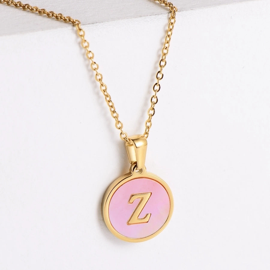 Pink Shell Letter Necklaces [304 Stainless Steel,18K Gold Plated]