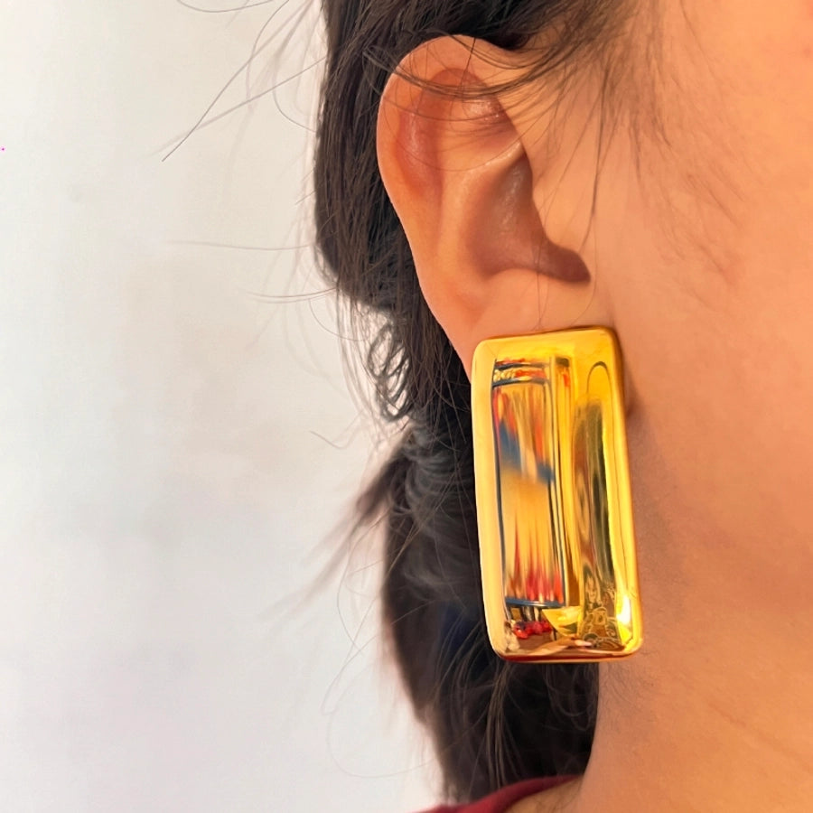 Shiny Rectangle Earrings [201 Stainless Steel,18K Gold Plated]