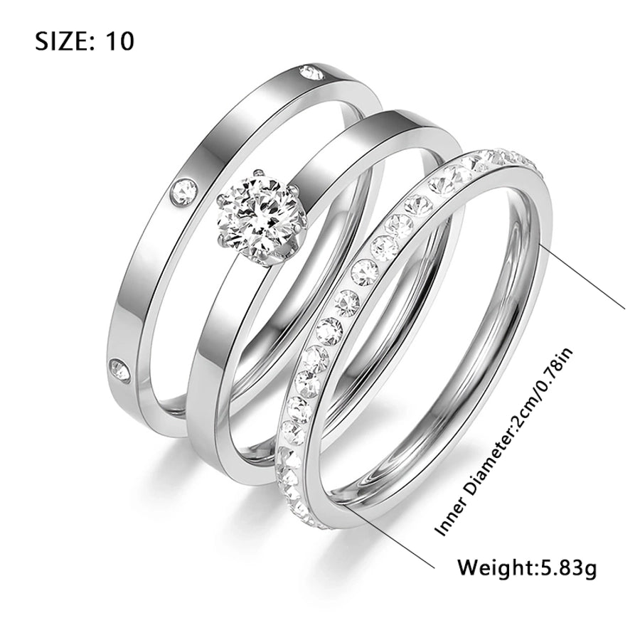 Trio Zircon Band Rings [304 Stainless Steel]