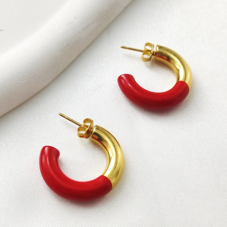 Half Colored Hoop Earrings [304 Stainless Steel,18K Gold Plated]