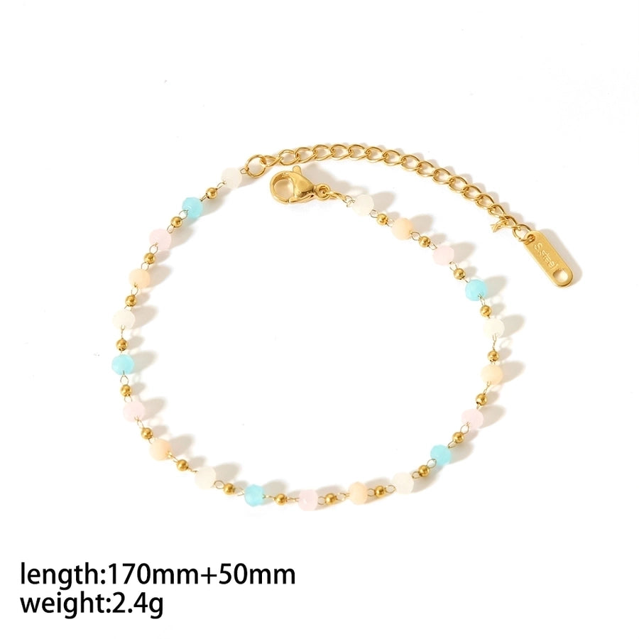 Round Natural Stone Bracelet/Anklet/Necklace [304 Stainless Steel,18K Gold Plated]