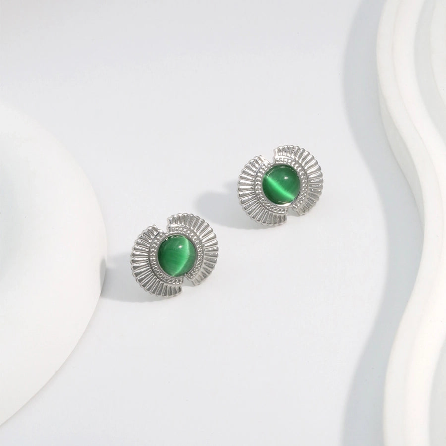 Silver Opal Ear Studs [304 acero inoxidable]