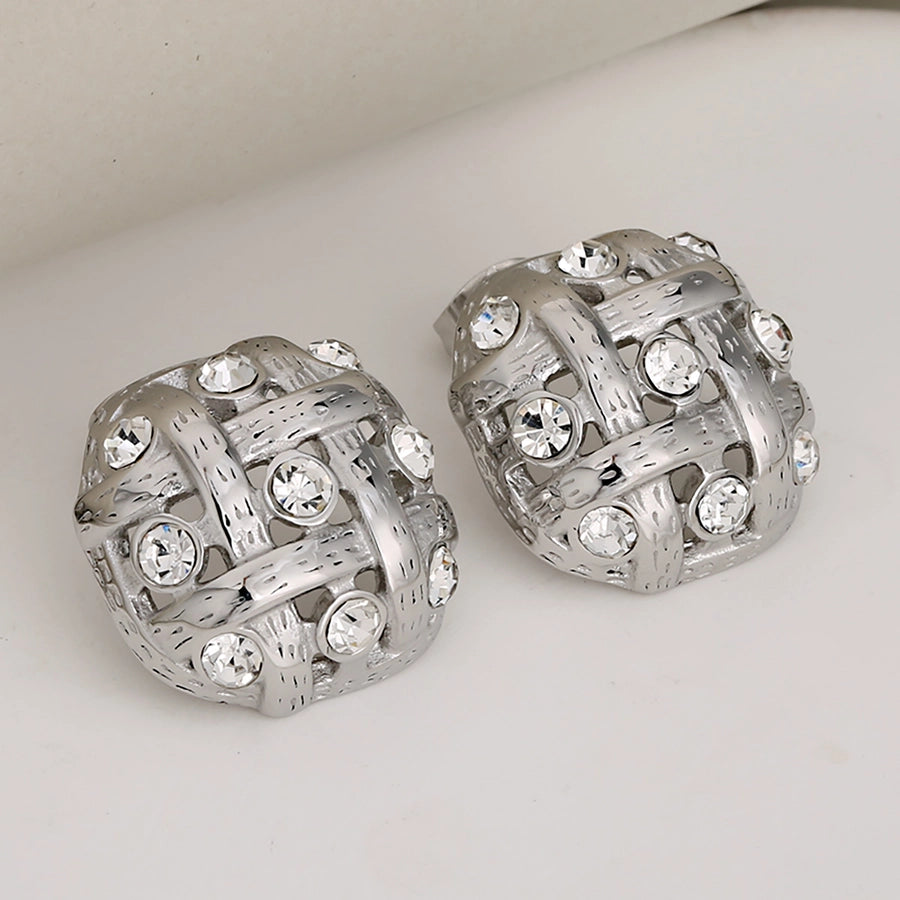 Luxurious Square Grid Rhinestone Earrings [304 Stainless Steel,18K Gold Plated]