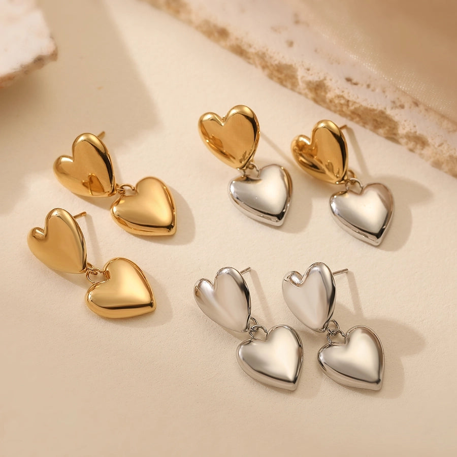 Drop Heart Shape Earrings [304 Stainless Steel]