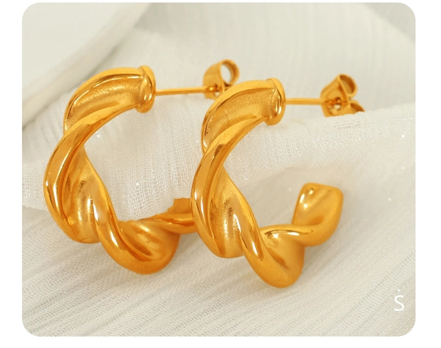 C Shape Twist Earrings [304 Stainless Steel,18K Gold Plated]