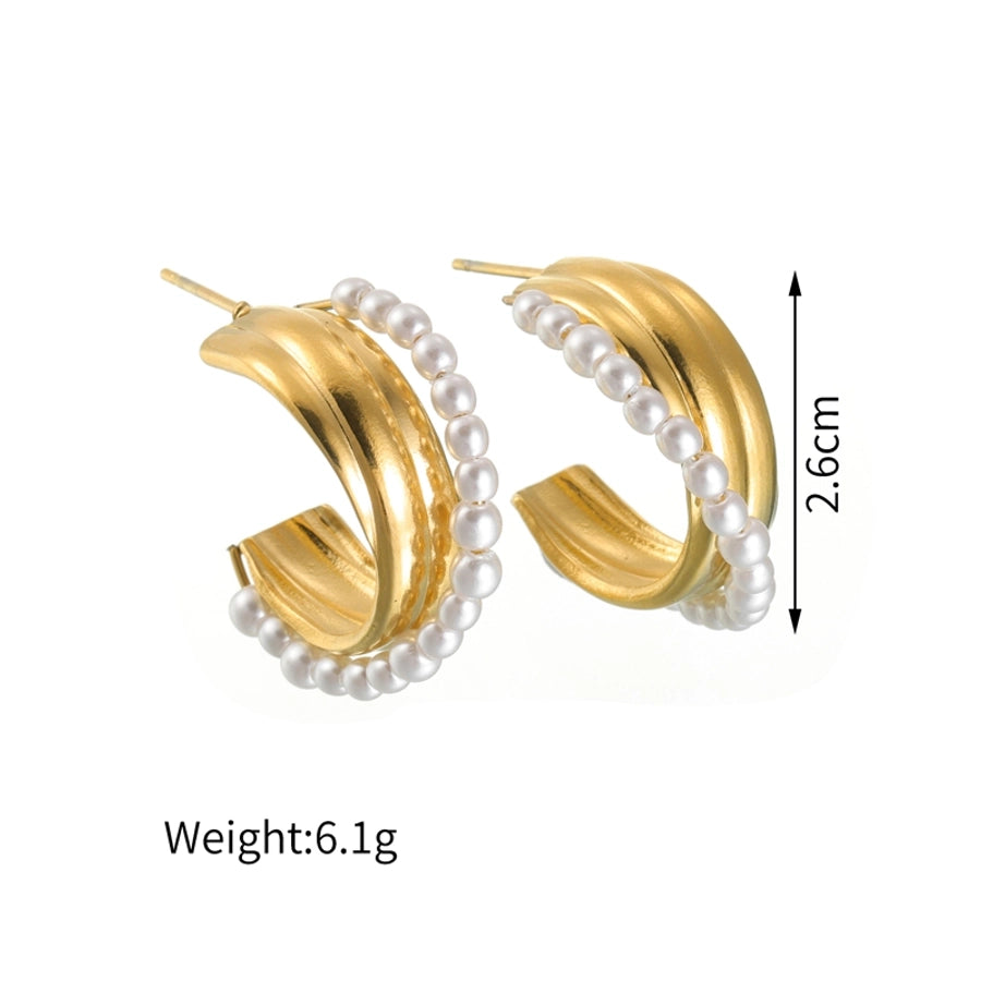 Pearl Hoop Earrings [304 Stainless Steel, 18K Gold Plated]