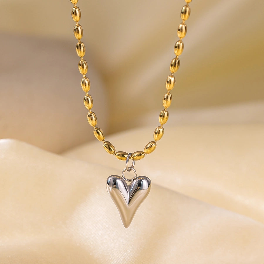 Heart Shape Beaded Necklace [304 Stainless Steel,18K Gold Plated]