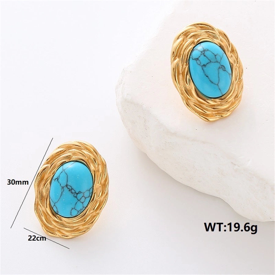 Oval Turquoise Earrings [304 Stainless Steel, 18K Gold Plated]