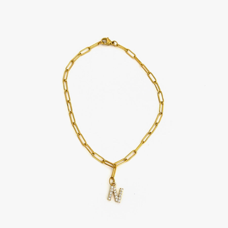 Letter Link Chain Anklet [316L Stainless Steel, 18K Gold Plated]