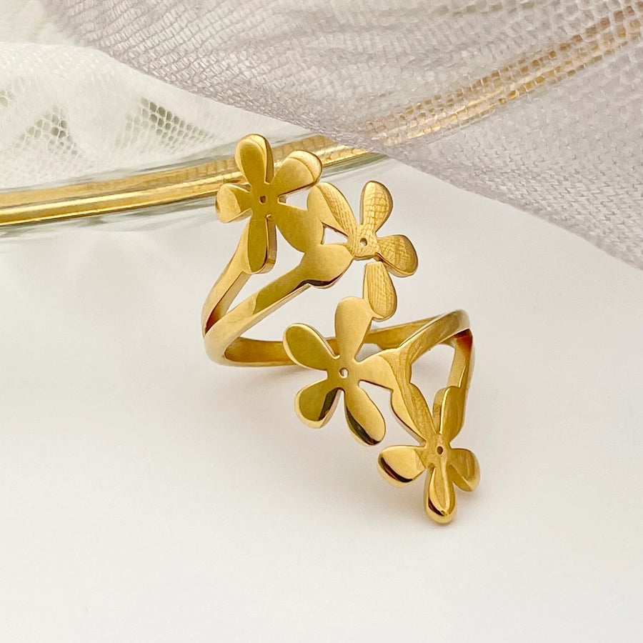 Elegante anello floreale per placcatura [304 in acciaio inossidabile 14k oro placcato]