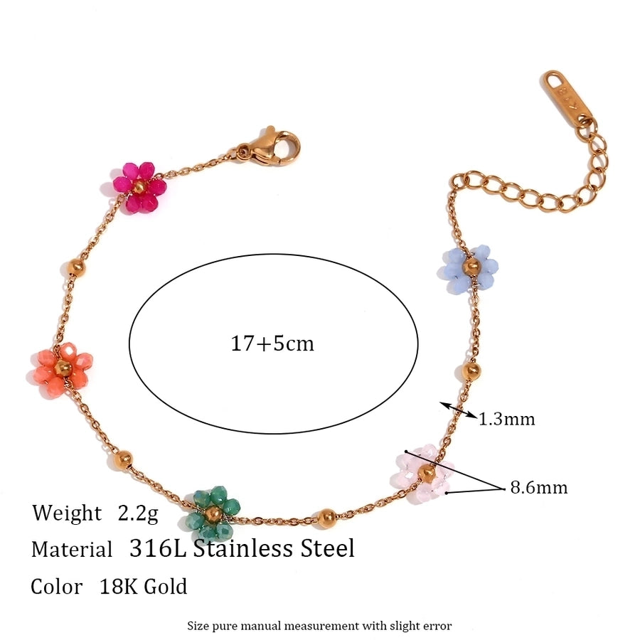 Beaded Flower Bracelet/Necklace [304 Stainless Steel,18K Gold Plated]