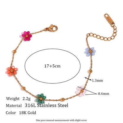 Beaded Flower Bracelet/Necklace [304 Stainless Steel,18K Gold Plated]