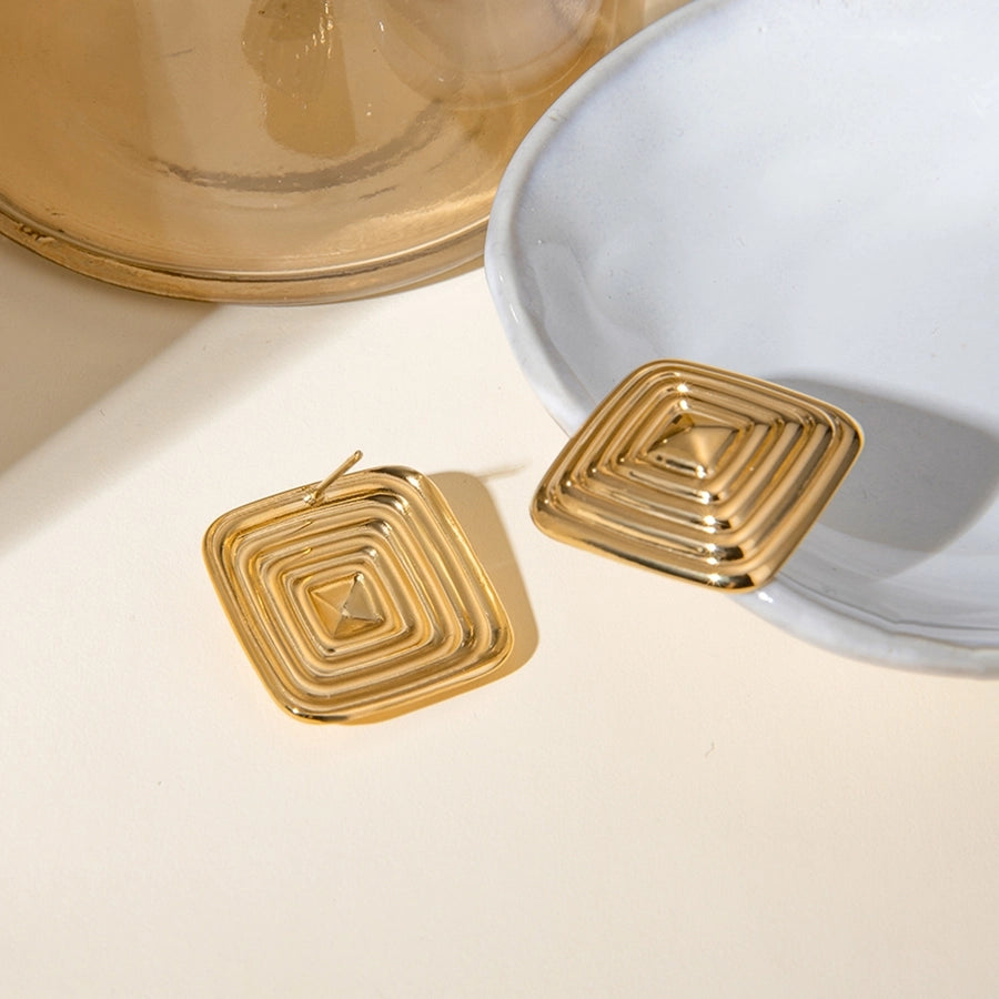 Square Plating Earrings [304 Stainless Steel,18K Gold Plated]