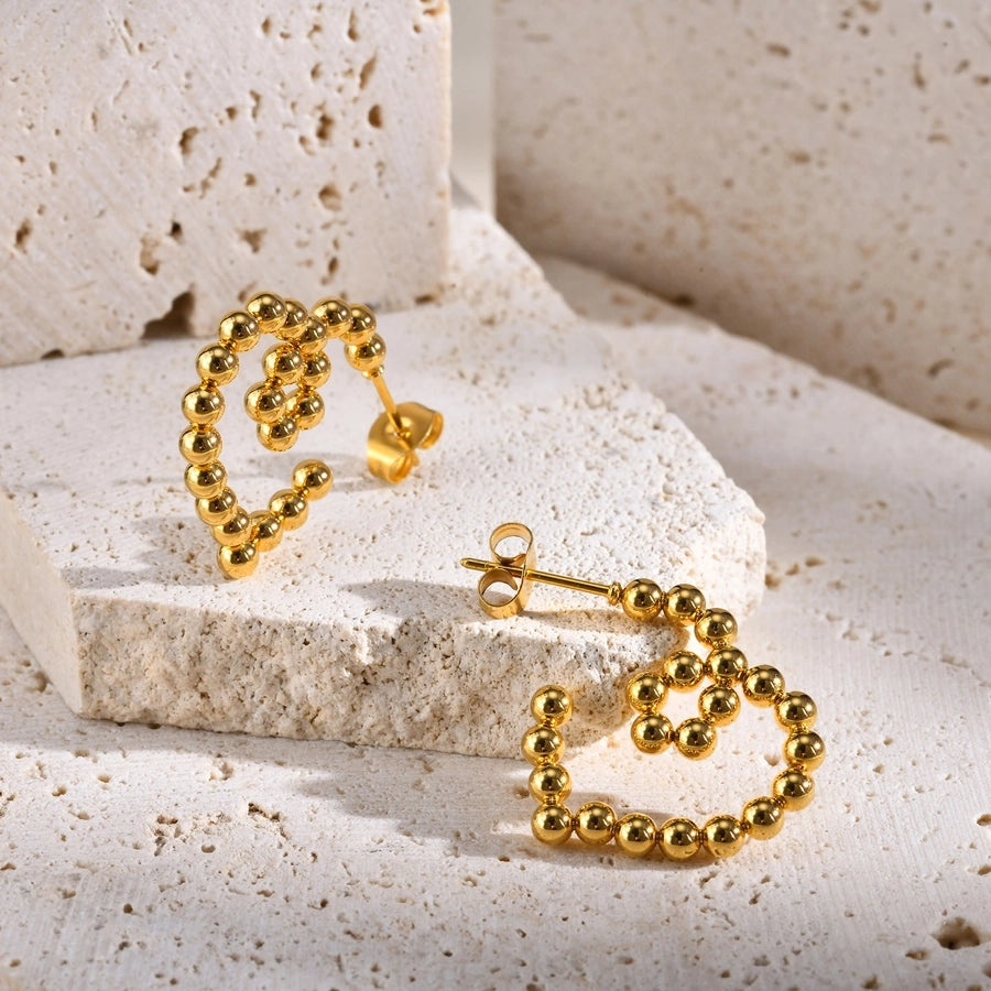 Gold Ball Heart Shape Earrings [201 Stainless Steel,18K Gold Plated]