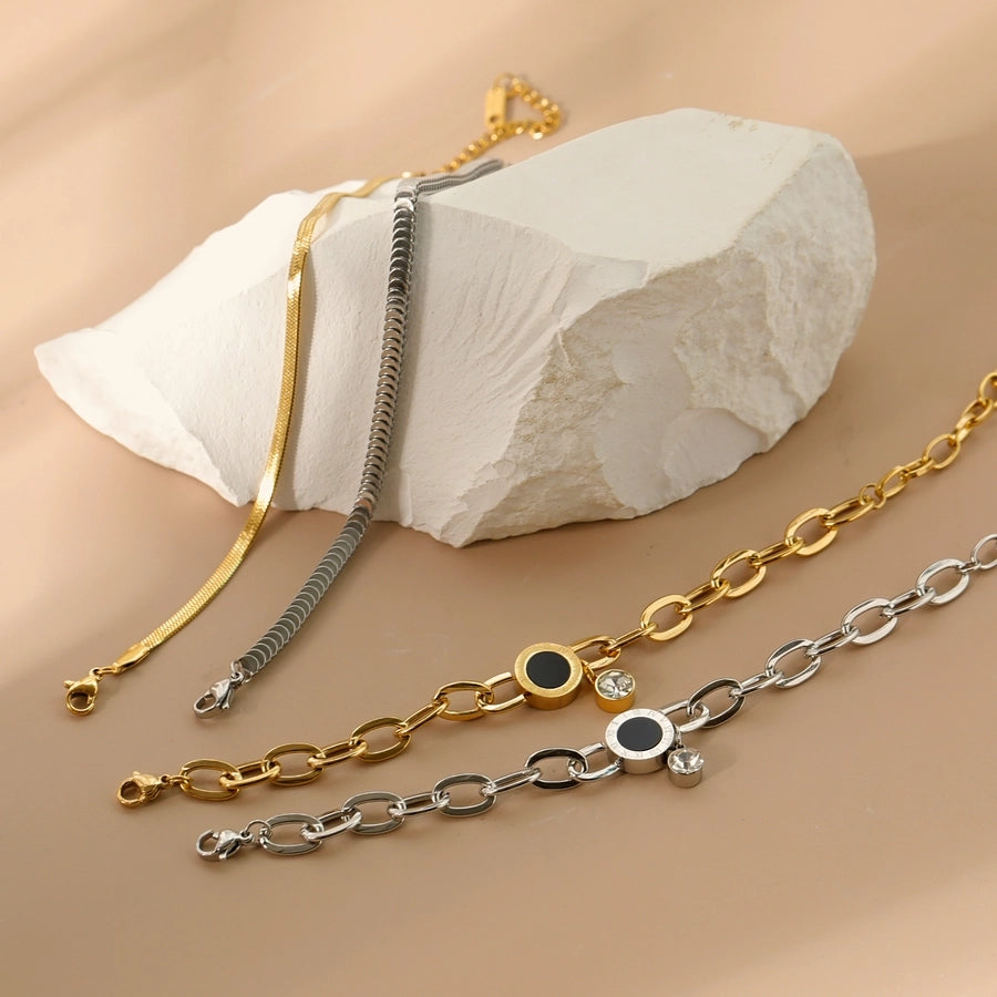 Fish Bone Chain Round Symbol Bracelet [304 Stainless Steel,14K Gold Plated]