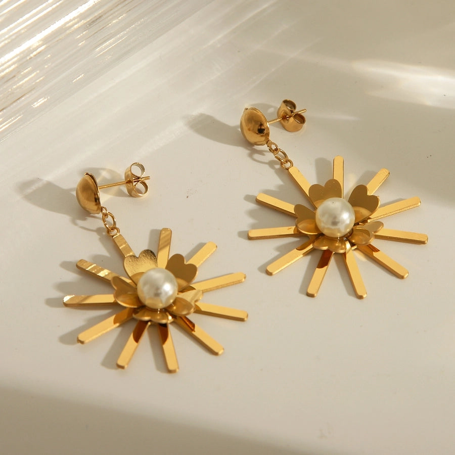 Mix Flower Earrings [304 Stainless Steel,18K Gold Plated]