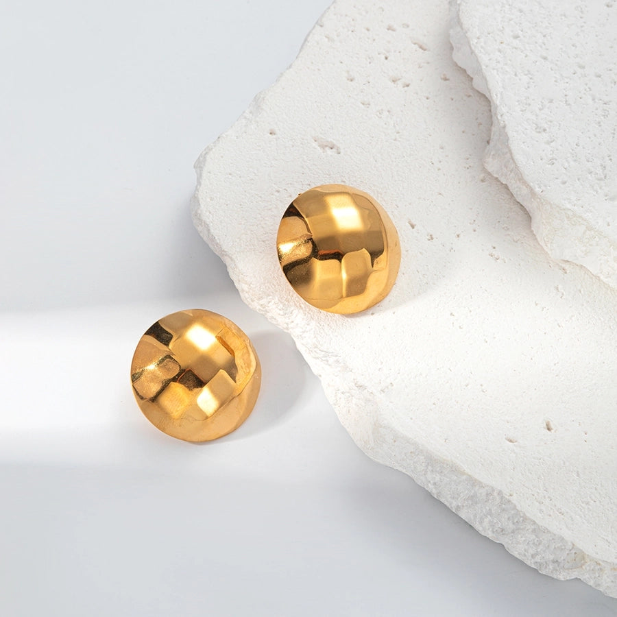 Round Irregular Ear Studs [304 Stainless Steel,14K Gold Plated]