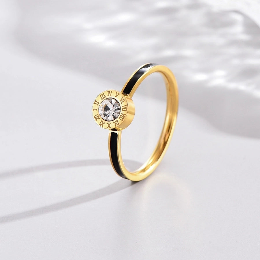 Round Zircon Ring [304 Stainless Steel 14K Gold Plated]