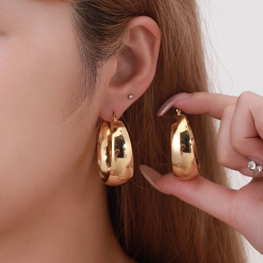 Pendientes de aro redondo [304 acero inoxidable, 18k dorado chapado]