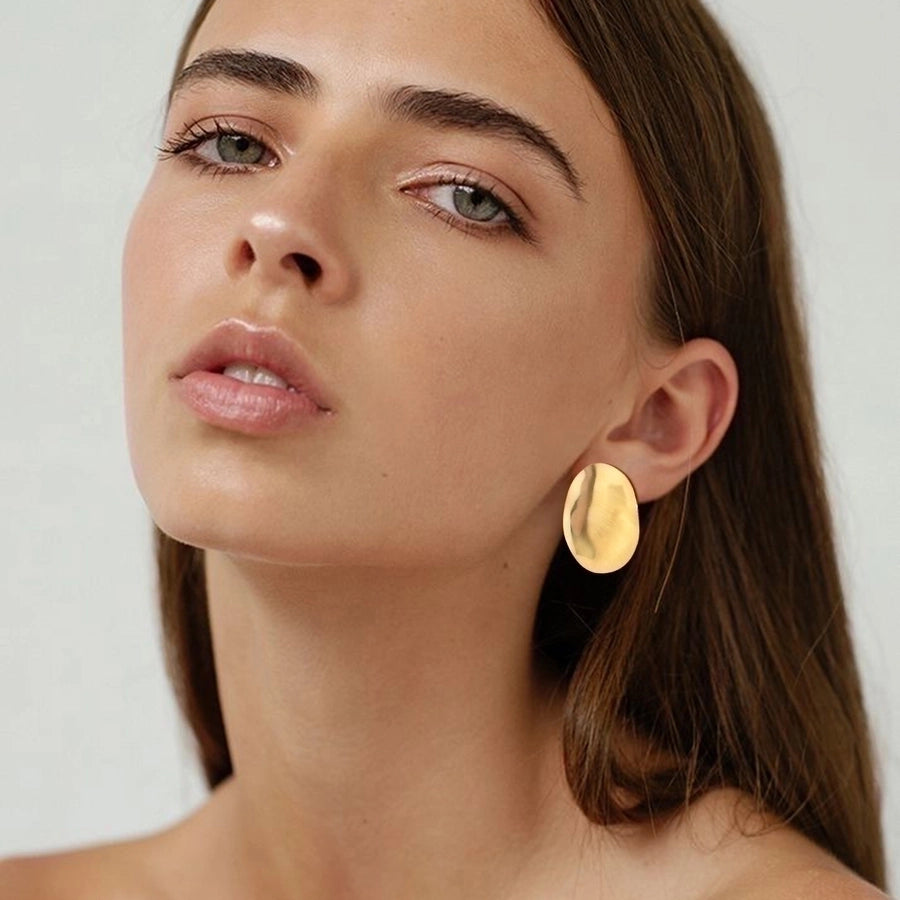 Flat Oval Plating Earrings [304 Stainless Steel,18K Gold Plated]