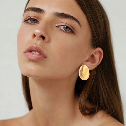 Flat Oval Plating Earrings [304 Stainless Steel,18K Gold Plated]