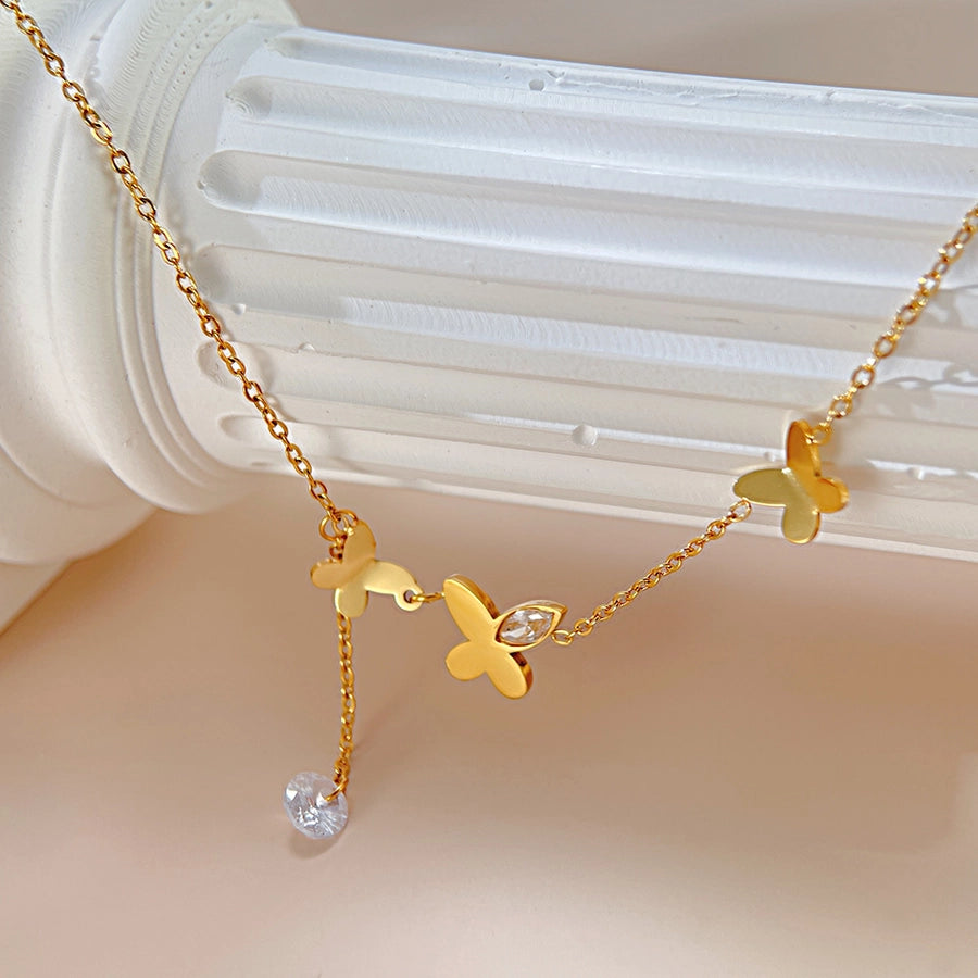 Butterfly Zircon Anklet [Stainless Steel]