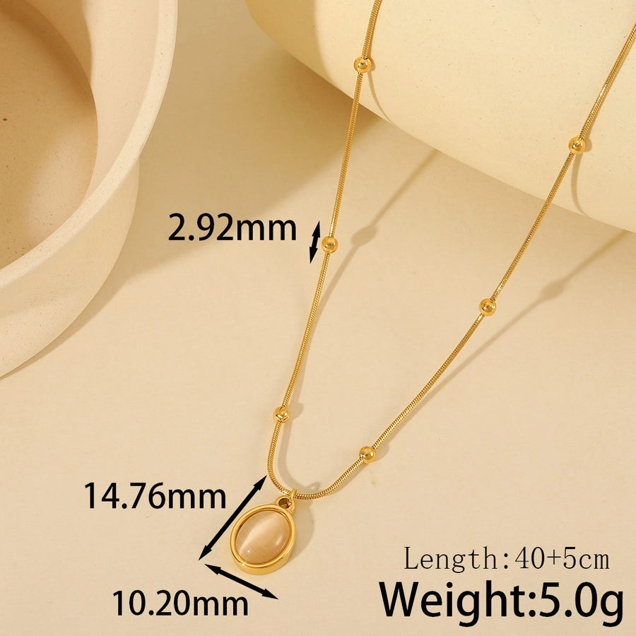 Oval Pendant Necklace Twisted Rope Chain  [304 Stainless Steel,18K Gold Plated]