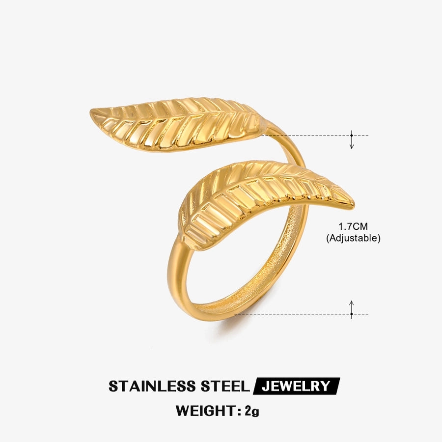 Leaf Open Ring [304 Stainless Steel 18K Gold Plated]