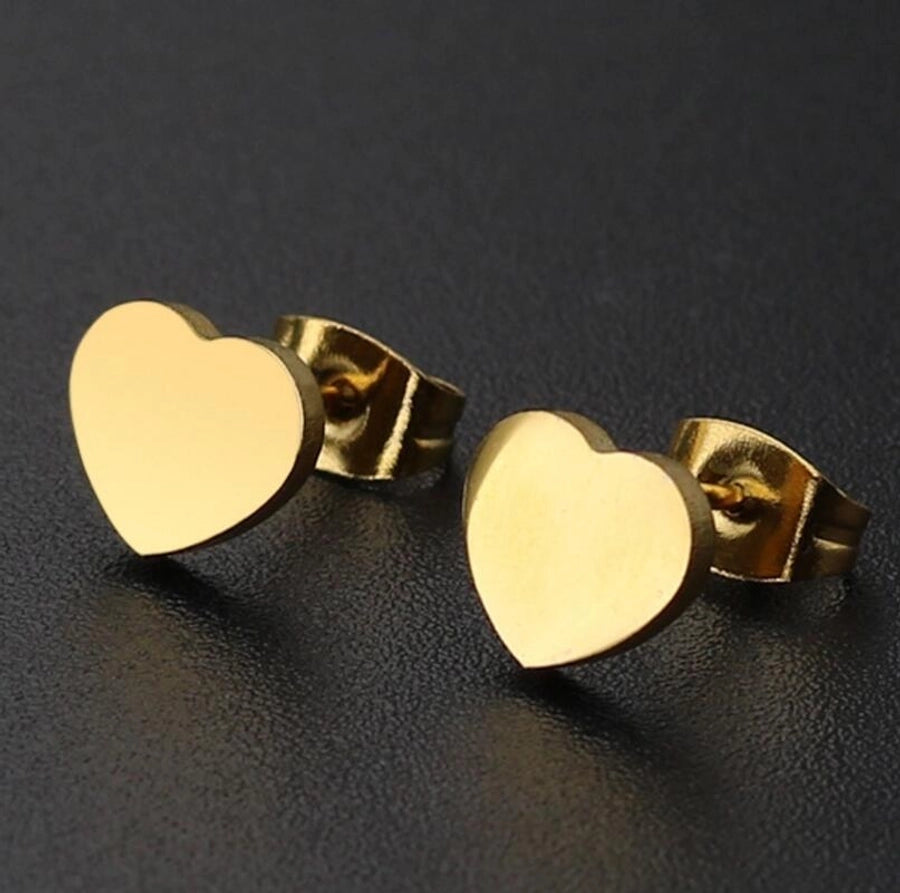 Flat Heart Stud Earrings [304 Stainless Steel, 18K Gold Plated]