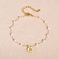 Letter Pearl Anklet [201 Stainless Steel, 18K Gold Plated]