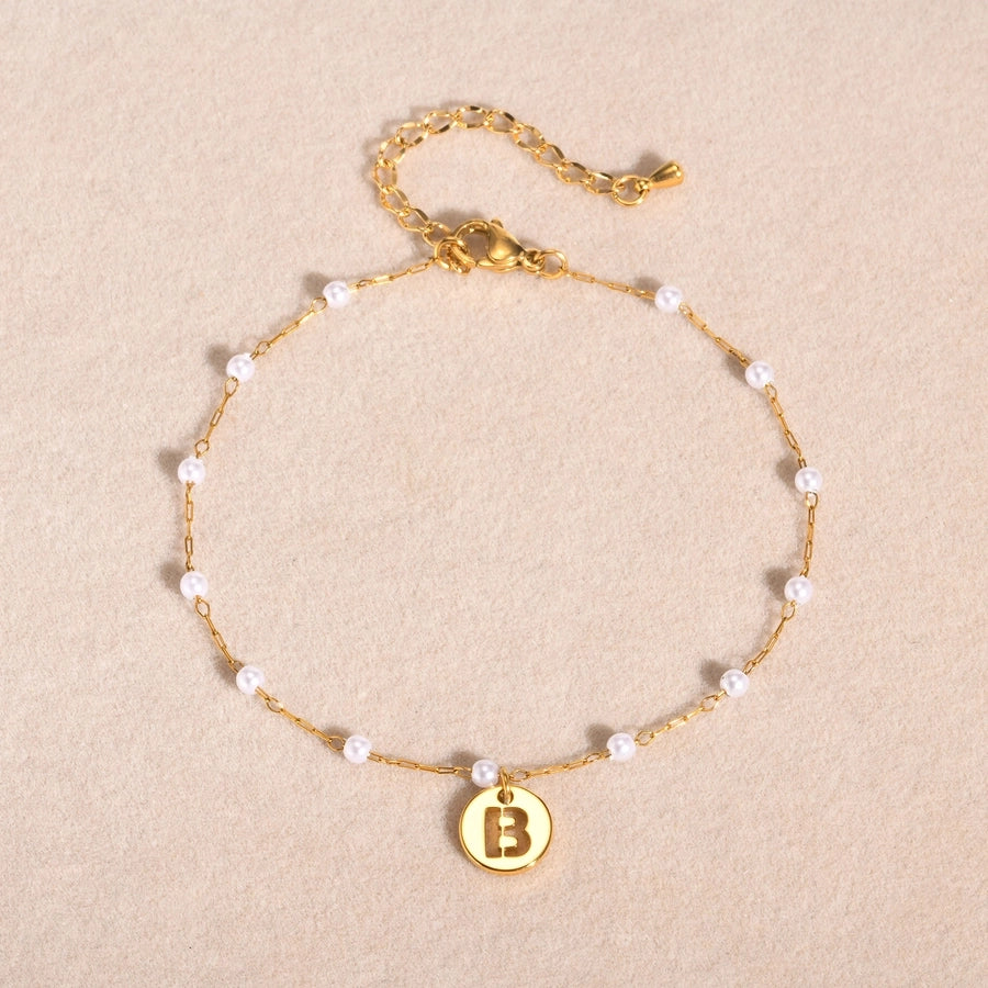 Letter Pearl Anklet [acero inoxidable 201, 18k dorado chapado]