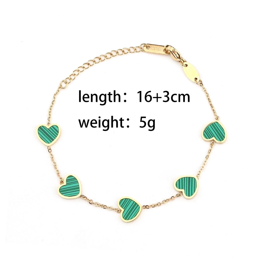 Green Heart Shape Acrylic Cable Chain Bracelet [304 Stainless Steel, 18K Gold Plated]