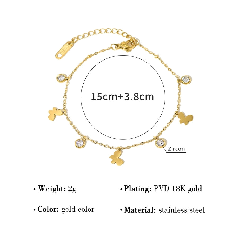 Butterfly Zircon Bracelet [304 Stainless Steel, 18K Gold Plated]