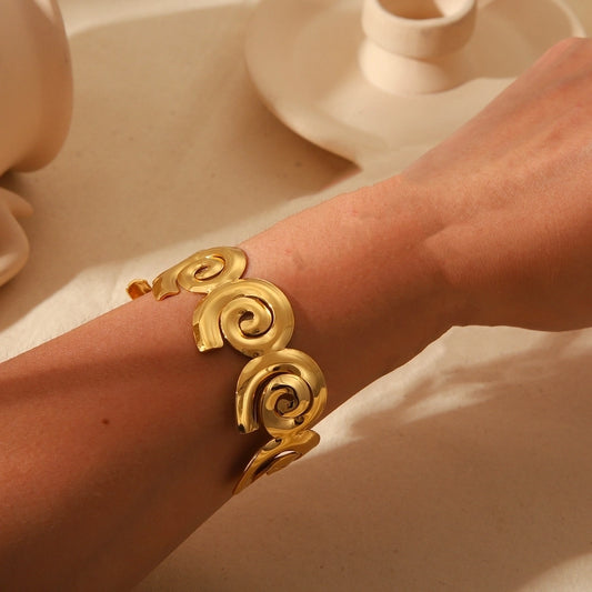 Spiral Bangle Bracelet [304 Stainless Steel,18K Gold Plated]