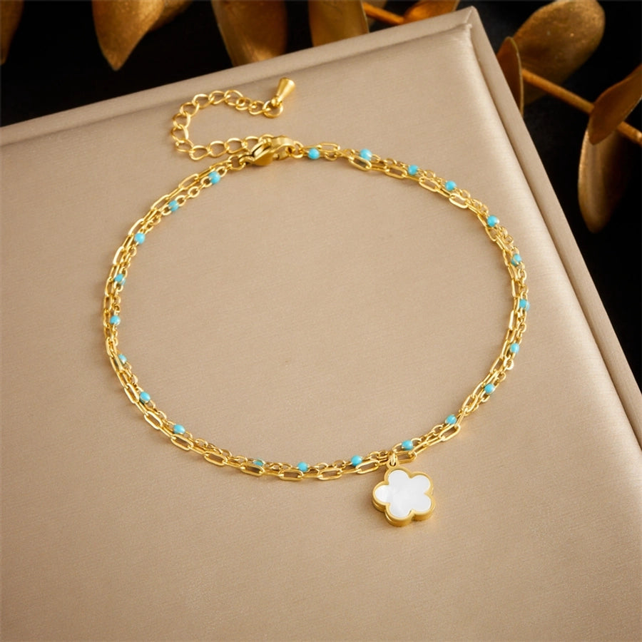 Hawaiian Flower Butterfly Anklet [304 Rustfritt stål, 18K gullbelagt]