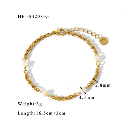 Basic Style Artificial Pearls Bracelet [304 Stainless Steel,18K Gold Plated]