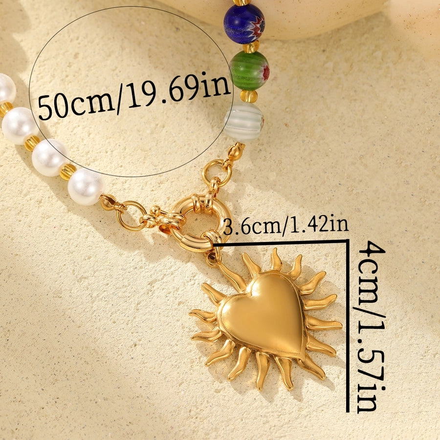 Vacation Heart Shape Synthetic Resin Necklace [304 Stainless Steel,18K Gold Plated]