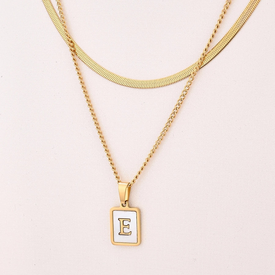 Letter RectanglePendant Necklace[304 Stainless Steel, 18K Gold Plated]