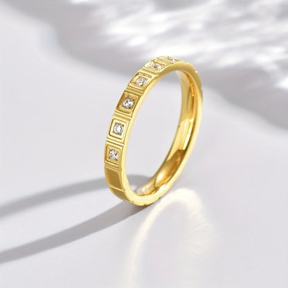 Retro -plating vierkante zirkoonring [304 roestvrij staal 14K goud vergulde]