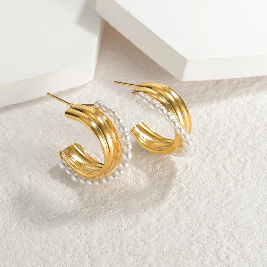 Pearl Hoop Earrings [304 Stainless Steel, 18K Gold Plated]