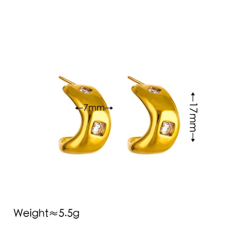 C Shape Zircon Earrings [304 Stainless Steel,18K Gold Plated]