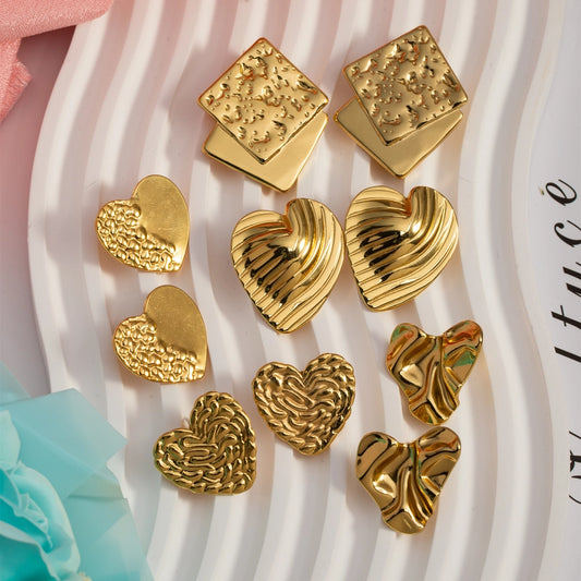 Mix Heart Earrings [304 Stainless Steel,18K Gold Plated]